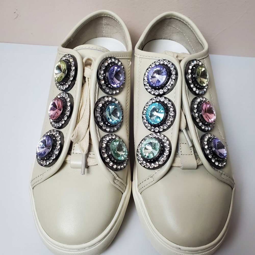 Kurt Geiger London Laney Octavia Leather Sneakers Pastel Crystals Rhinestones